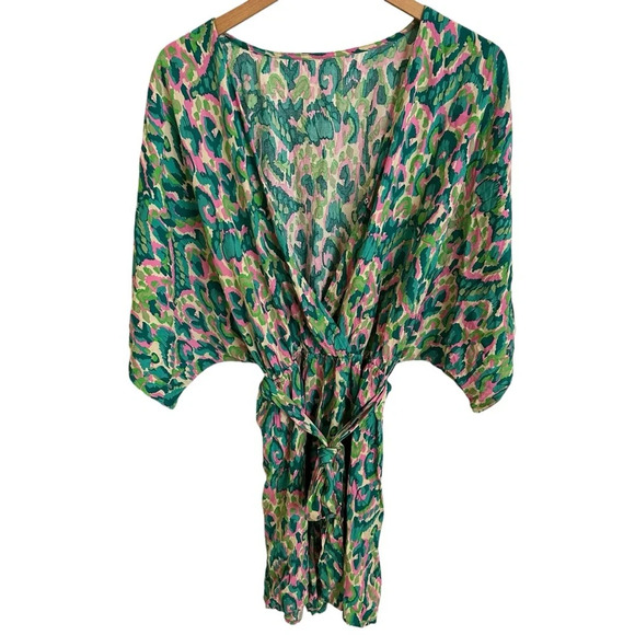 NWT CupShe size XL Green Pink Mini Shorts Romper V Neck Swim Cover Up New Rayon - Picture 3 of 7
